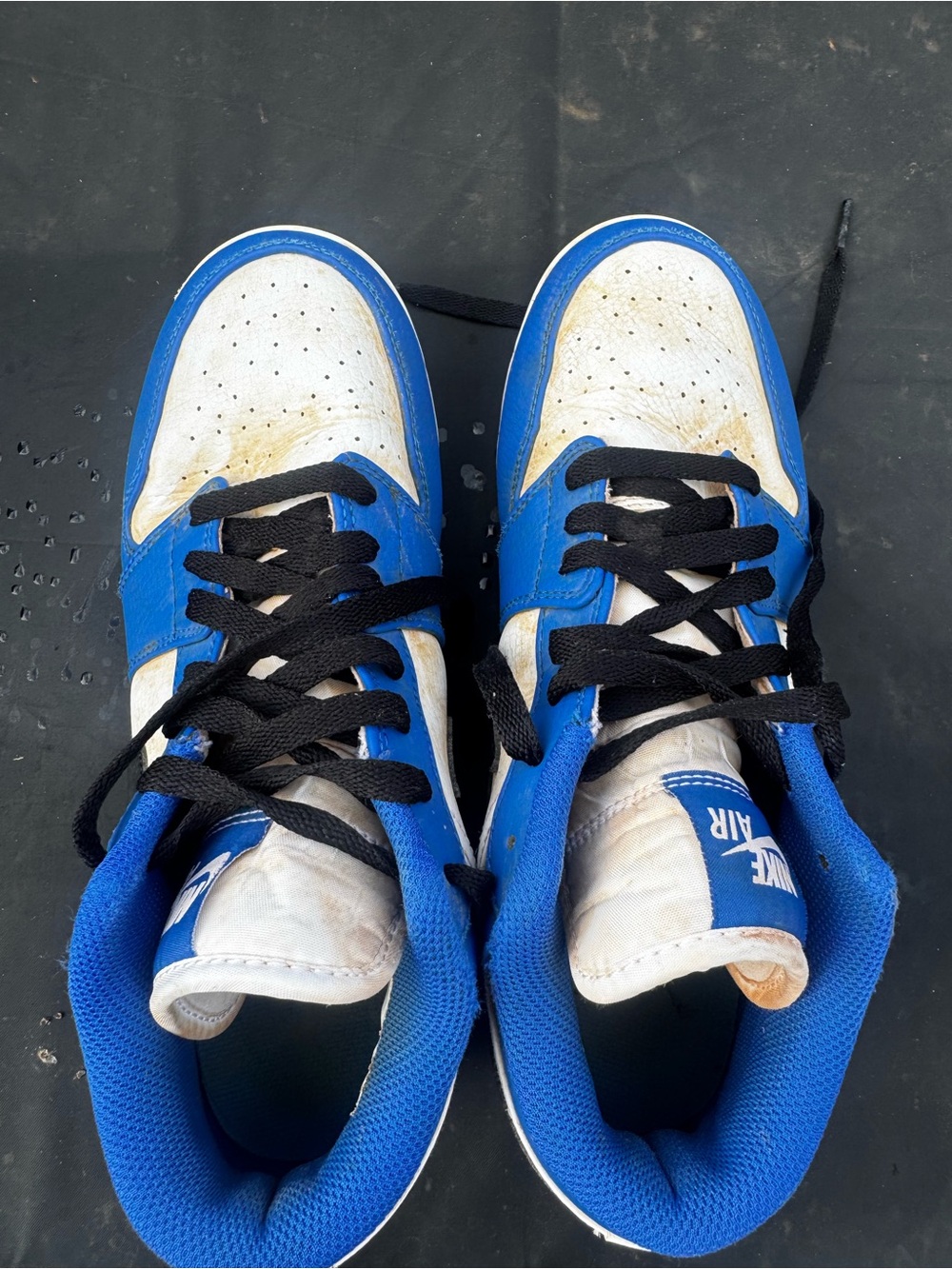 Men size 7 Blue and White Nike Air Force  Cleats with Black Swoosh - Picture 5 of 7